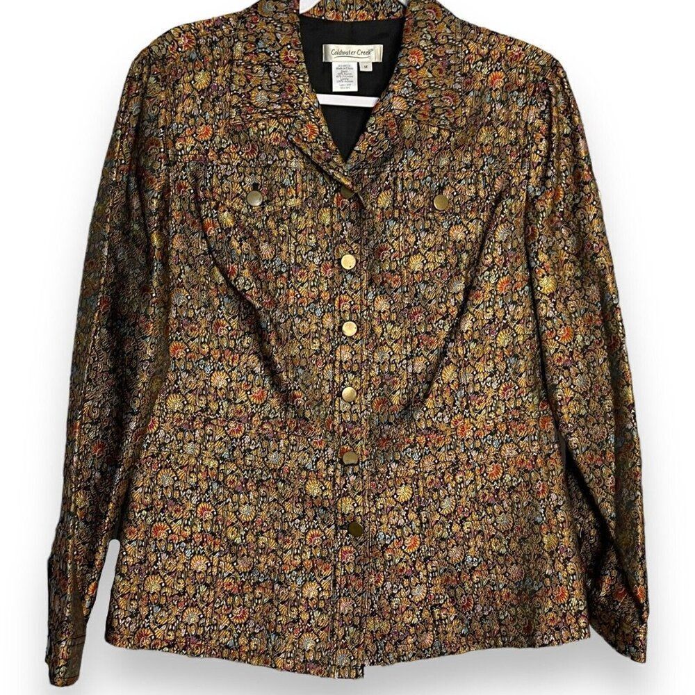 Coldwater Creek Blazer Jacket Women's Medium Multicolored Bronze Floral Tapestry